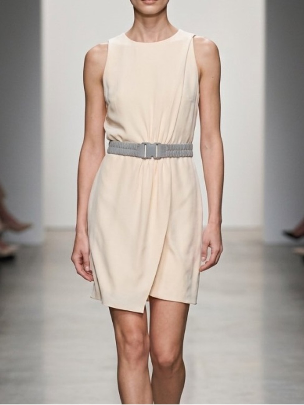 Giorgio Armani silk Sleeveless Mini Dress in Pale Peach with Gray Belt
